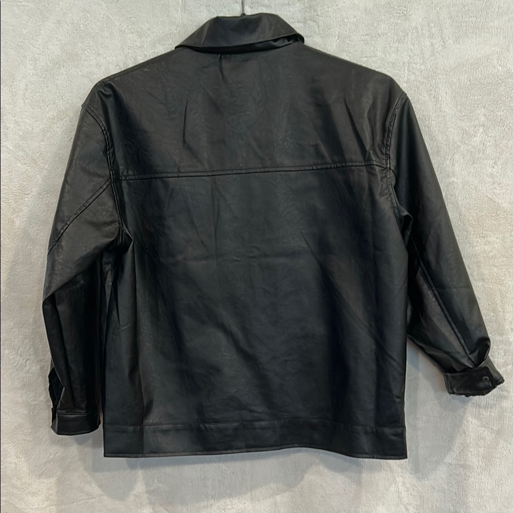 Princess Polly Black Leather Bomber Jacket with Glossy Finish - Picture 5 of 5